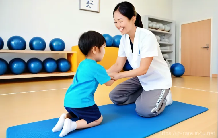 근육병과 재활운동 프로그램 - **Prompt 1: Personalized Early Intervention for a Child**
    "A bright, naturally lit physical ther...