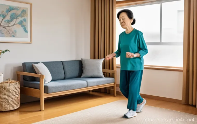 파킨슨병 치료비용 보험 적용 - **Prompt:** A serene and hopeful scene inside a clean, modern Japanese home. An elderly Japanese man...