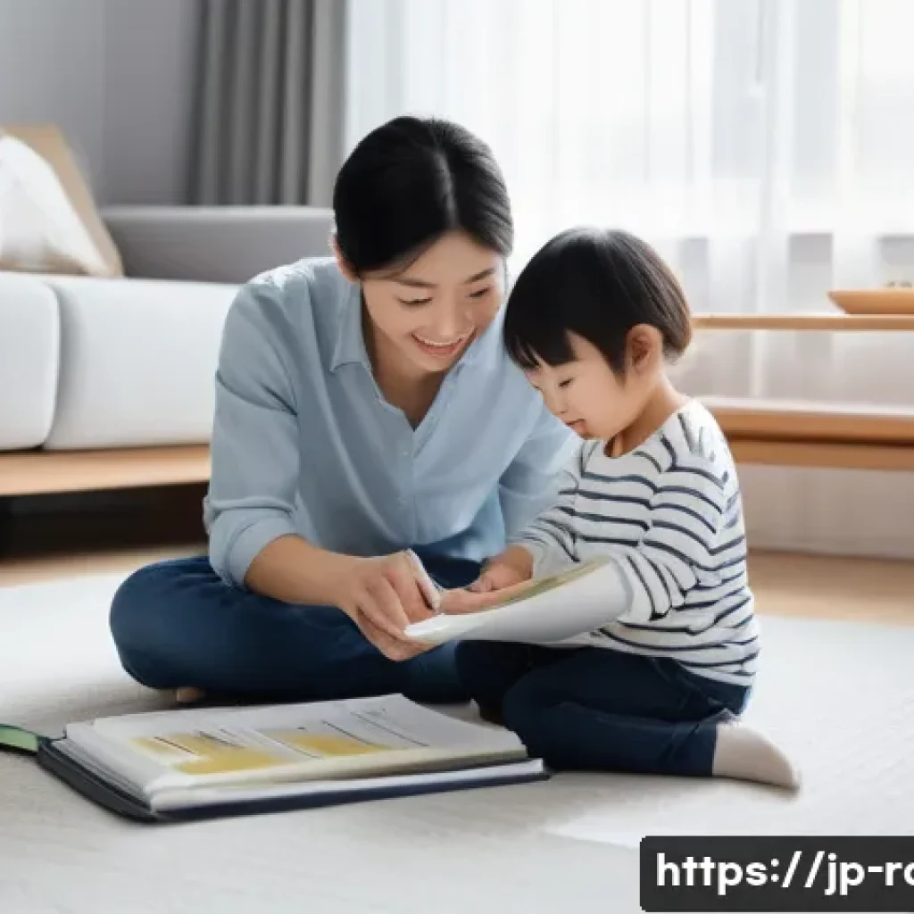 난치병 환자 가족 지원 프로그램 - A heartwarming scene of a modern Japanese family in their comfortable living room. The mother and fa...
