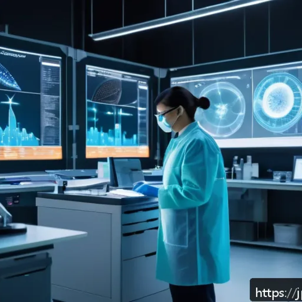 난치성 장애 의료기술 최신 동향 - A futuristic laboratory scene showcasing scientists working with advanced CRISPR gene-editing techno...